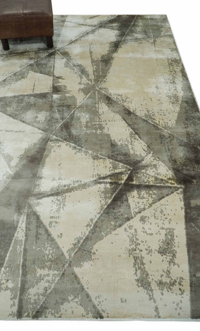 Modern Geometrical Diamond Cut Design Beige and Gray 5x8 Hand loom Viscose Area Rug - The Rug Decor