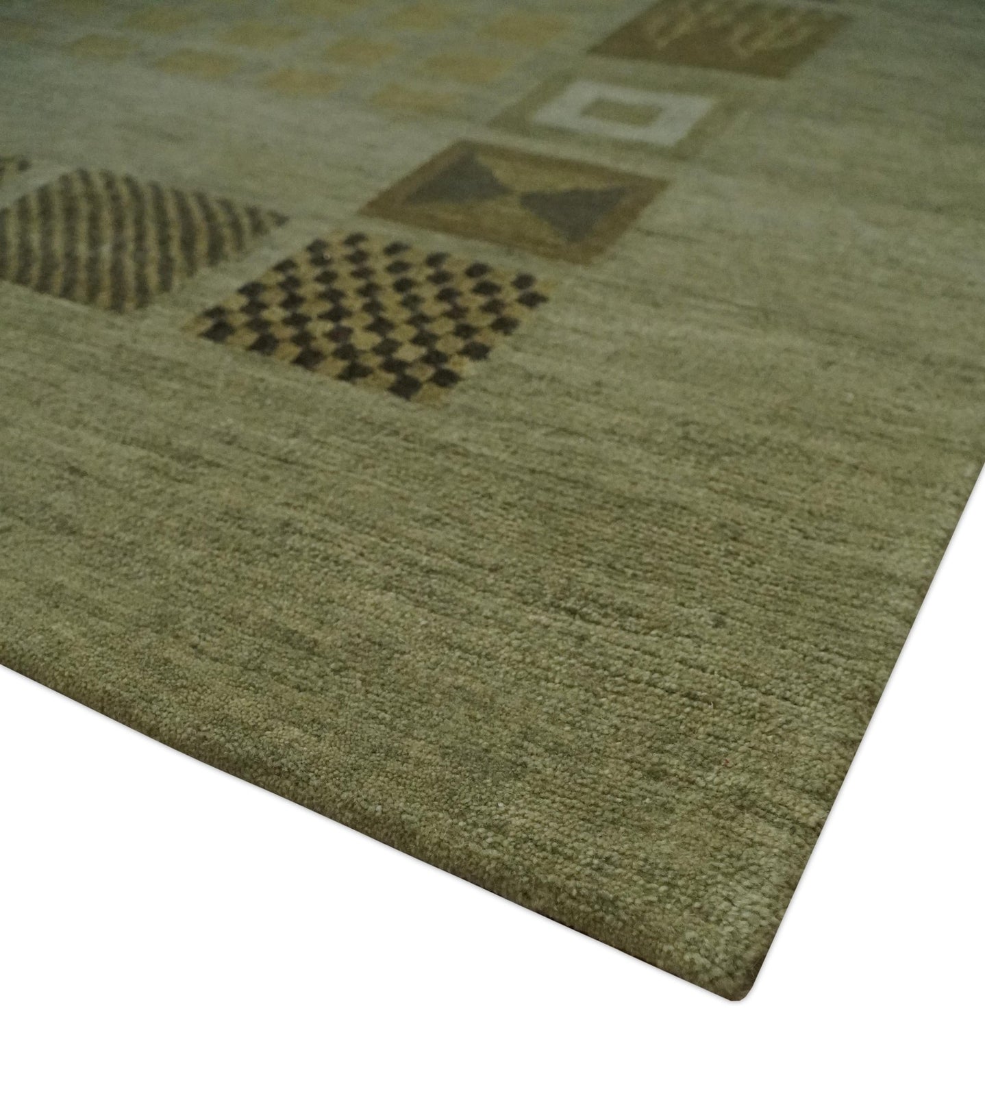 Modern Geometrical Green, Charcoal and Brown Hand loom 5x8 wool Area Rug - The Rug Decor
