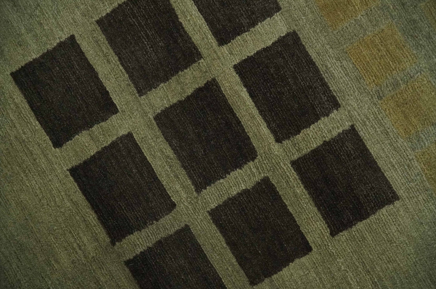 Modern Geometrical Green, Charcoal and Brown Hand loom 5x8 wool Area Rug - The Rug Decor