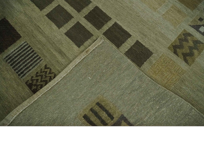 Modern Geometrical Green, Charcoal and Brown Hand loom 5x8 wool Area Rug - The Rug Decor