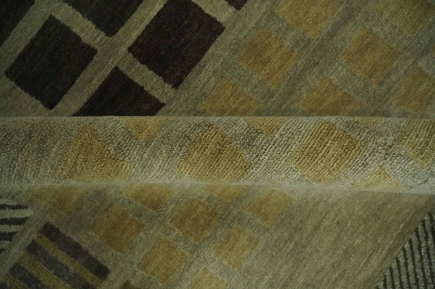 Modern Geometrical Green, Charcoal and Brown Hand loom 5x8 wool Area Rug - The Rug Decor