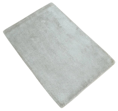 Modern Geometrical Hand carved Square Hand Made 2x3 Silver Art silk Area Rug - The Rug Decor