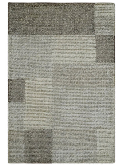 Modern Geometrical Hand knotted 2x3 Gray, Beige and Silver Area Rug | N5323 - The Rug Decor