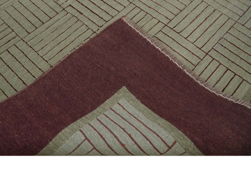 Modern Geometrical Hand knotted Maroon and Beige 5x8 Wool and Art Silk Area Rug - The Rug Decor