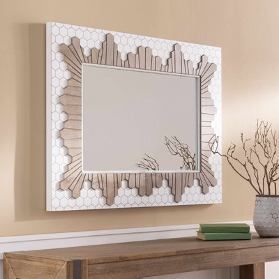 Modern Geometrical Honey Comb Design White and Brown Rectangle Wall Mirror - The Rug Decor