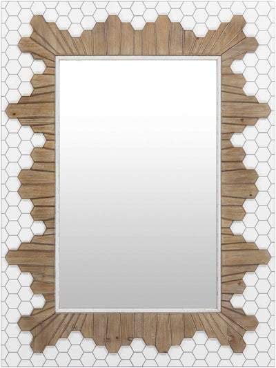 Modern Geometrical Honey Comb Design White and Brown Rectangle Wall Mirror - The Rug Decor