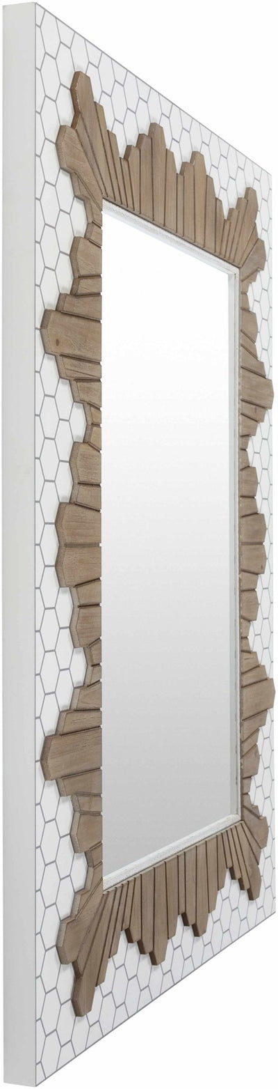 Modern Geometrical Honey Comb Design White and Brown Rectangle Wall Mirror - The Rug Decor