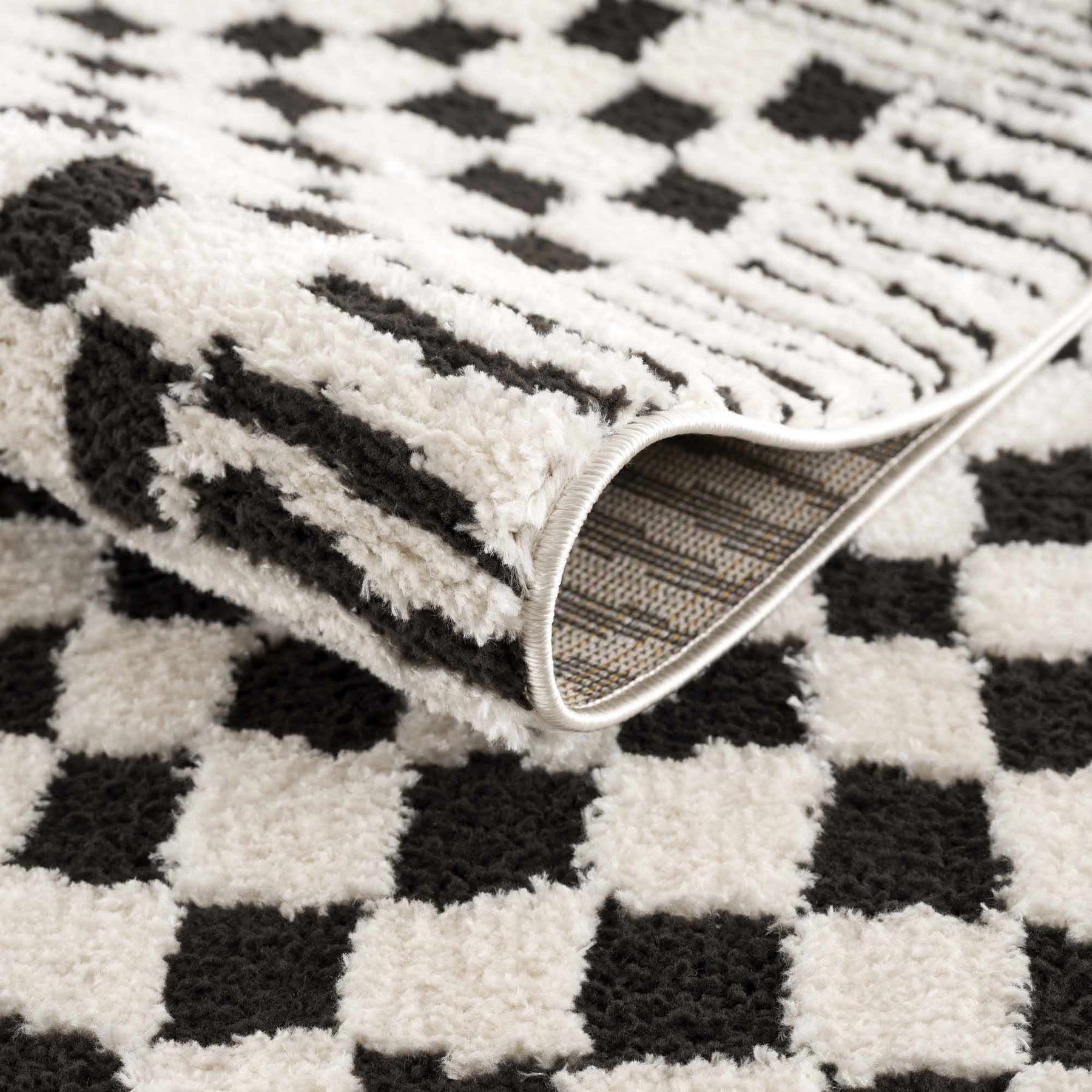 Ivory Checkered Rug Geometrical Ivory and Black Checkered Moroccan Style Turkish Area Rug ...