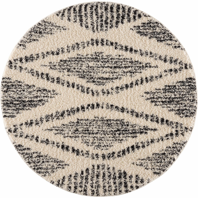 Modern Geometrical Ivory and Charcoal Plush Pile Moroccan Style Area Rug - The Rug Decor