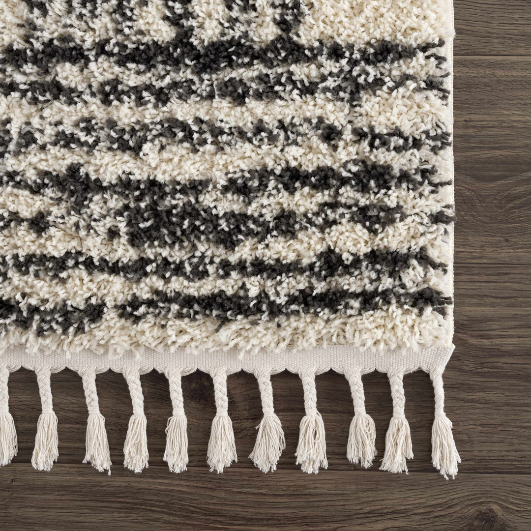 Modern Geometrical Ivory and Charcoal Plush Pile Moroccan Style Area Rug - The Rug Decor