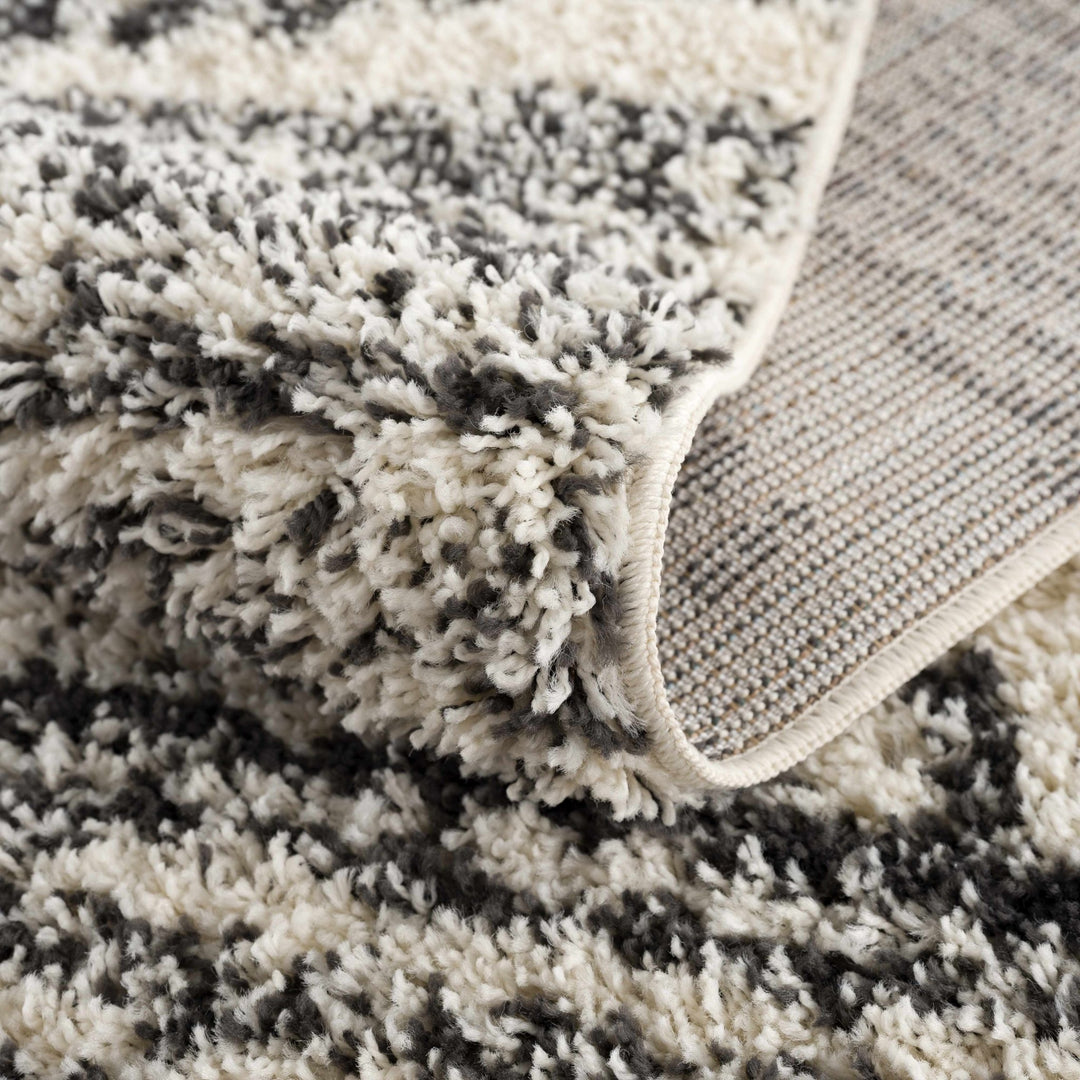 Modern Geometrical Ivory and Charcoal Plush Pile Moroccan Style Area Rug - The Rug Decor