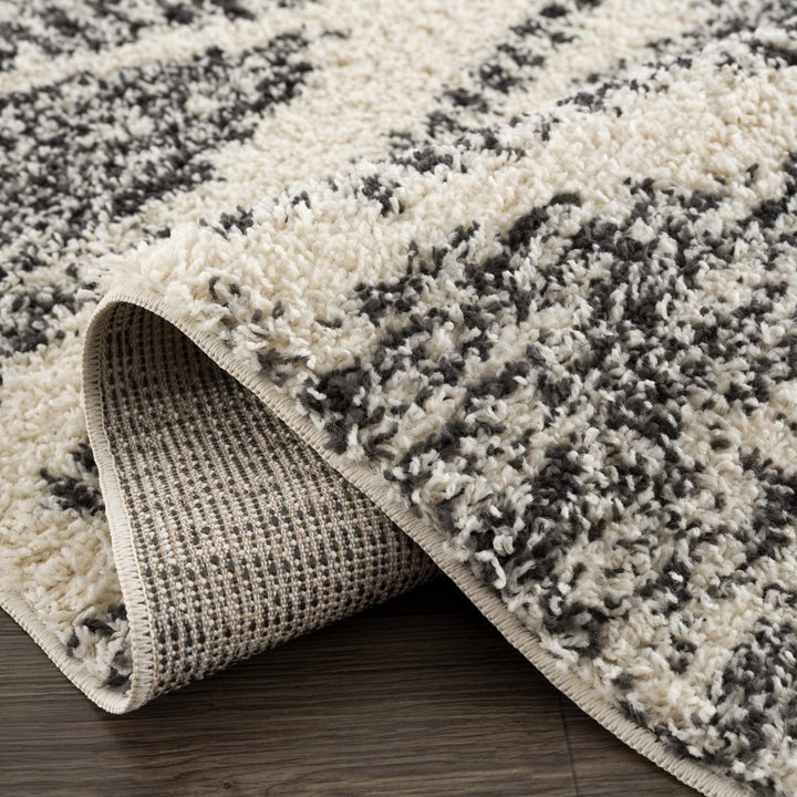 Modern Geometrical Ivory and Charcoal Plush Pile Moroccan Style Area Rug - The Rug Decor