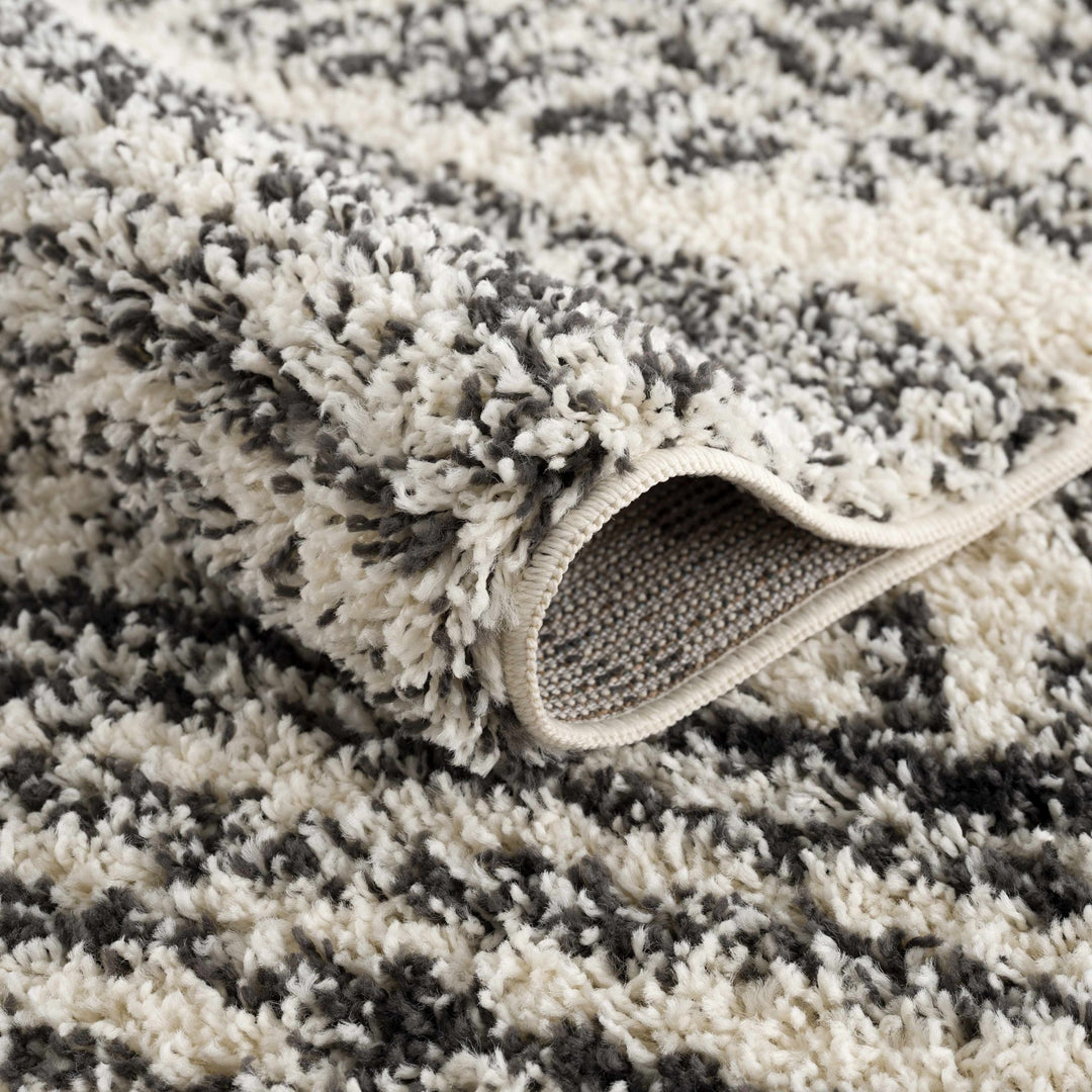 Modern Geometrical Ivory and Charcoal Plush Pile Moroccan Style Area Rug - The Rug Decor