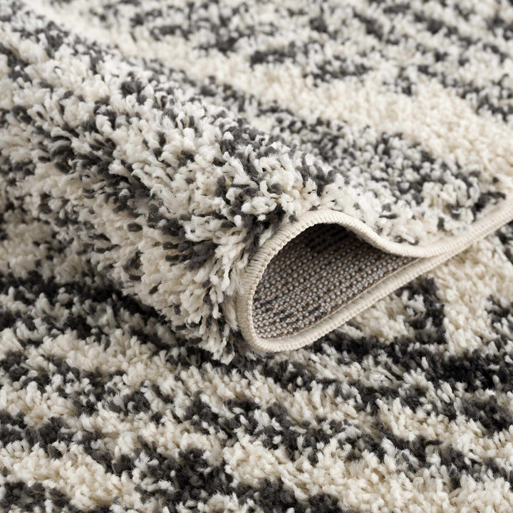 Modern Geometrical Ivory and Charcoal Plush Pile Moroccan Style Area Rug - The Rug Decor
