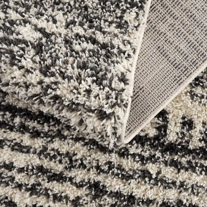 Modern Geometrical Ivory and Charcoal Plush Pile Moroccan Style Area Rug - The Rug Decor