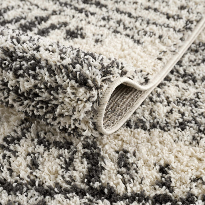 Modern Geometrical Ivory and Charcoal Plush Pile Moroccan Style Area Rug - The Rug Decor