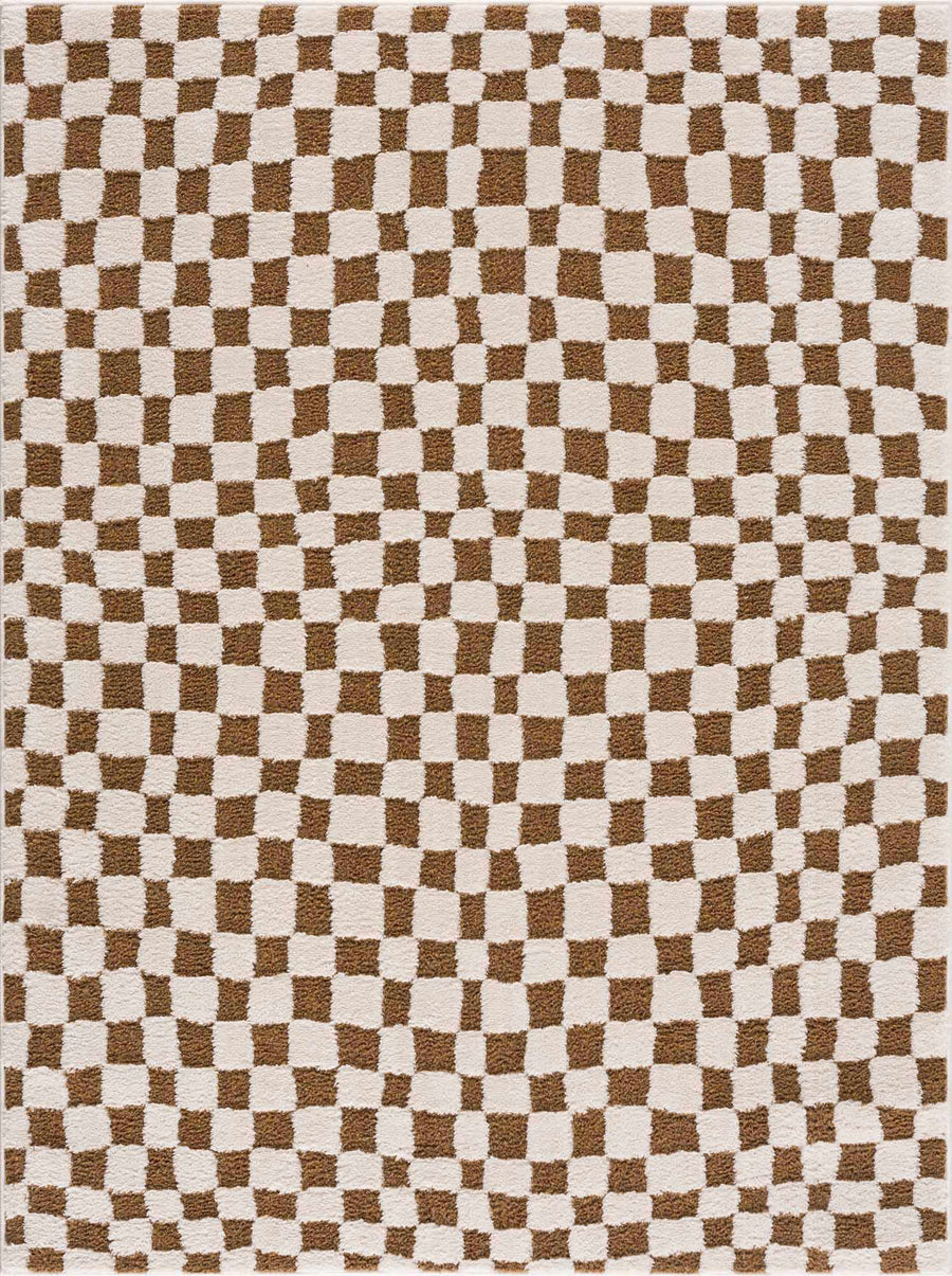 Modern Geometrical Ivory and Olive Checkered Plush Pile Moroccan Style Area Rug - The Rug Decor