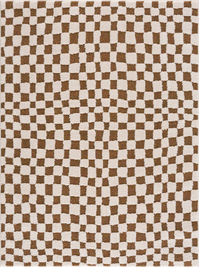 Modern Geometrical Ivory and Olive Checkered Plush Pile Moroccan Style Area Rug - The Rug Decor