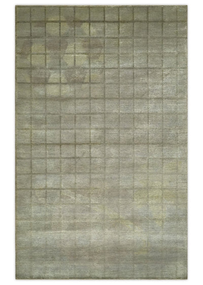 Modern Geometrical Ivory, Brown and Olive 5x8 Hand Knotted Wool and Silk Area Rug - The Rug Decor
