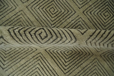Modern Geometrical Olive and Charcoal Hand loom 5x7 Wool and Art Silk Area Rug - The Rug Decor