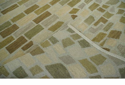 Modern Geometrical Olive, Green, Silver and Beige Hand knotted 5x8 wool Area Rug - The Rug Decor