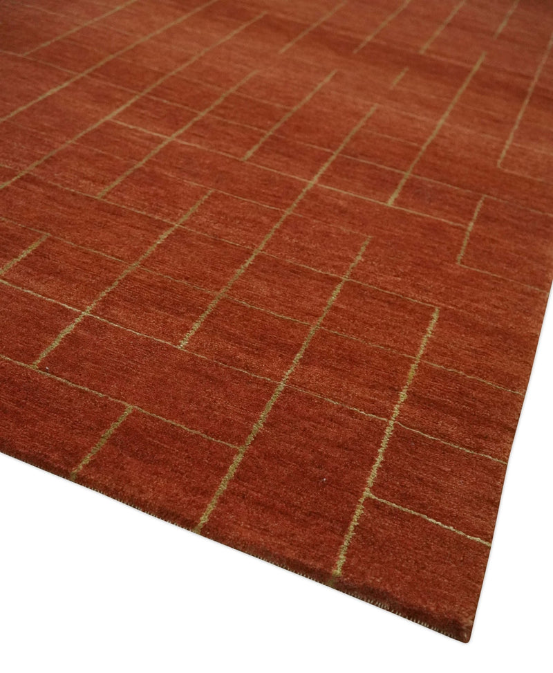 Modern Geometrical Rust and Gold 6x9 Hand loom Wool and Art Silk Area Rug - The Rug Decor