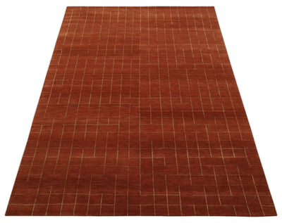 Modern Geometrical Rust and Gold 6x9 Hand loom Wool and Art Silk Area Rug - The Rug Decor