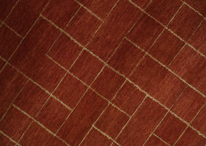 Modern Geometrical Rust and Gold 6x9 Hand loom Wool and Art Silk Area Rug - The Rug Decor