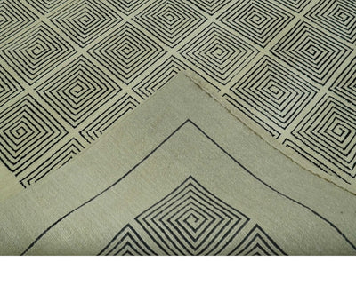 Modern Geometrical Square Design Beige and Black Hand loom 6.6x8 wool and Art Silk Area Rug - The Rug Decor