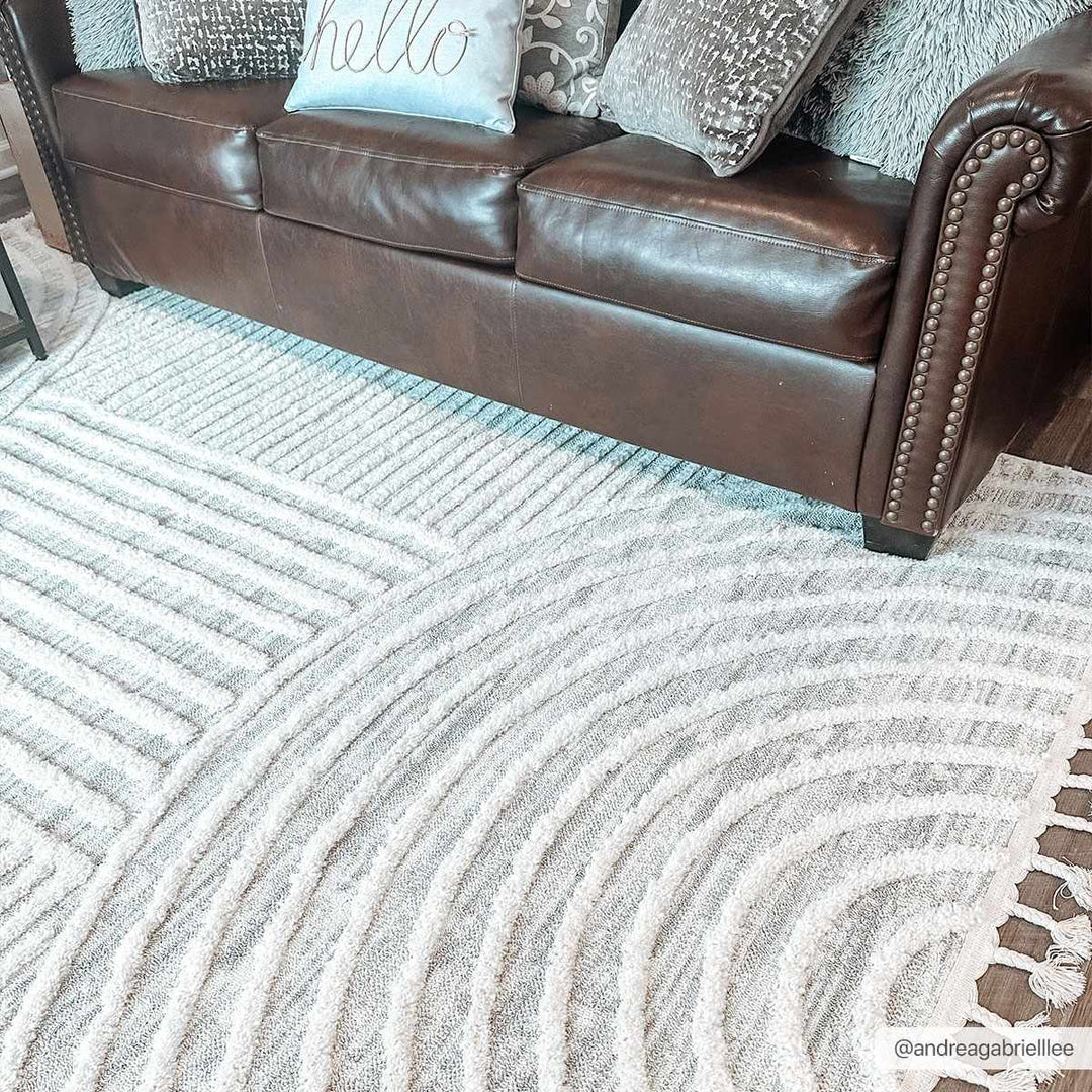 Modern Geometrical stripes Texture Beige high low Area Rug - The Rug Decor