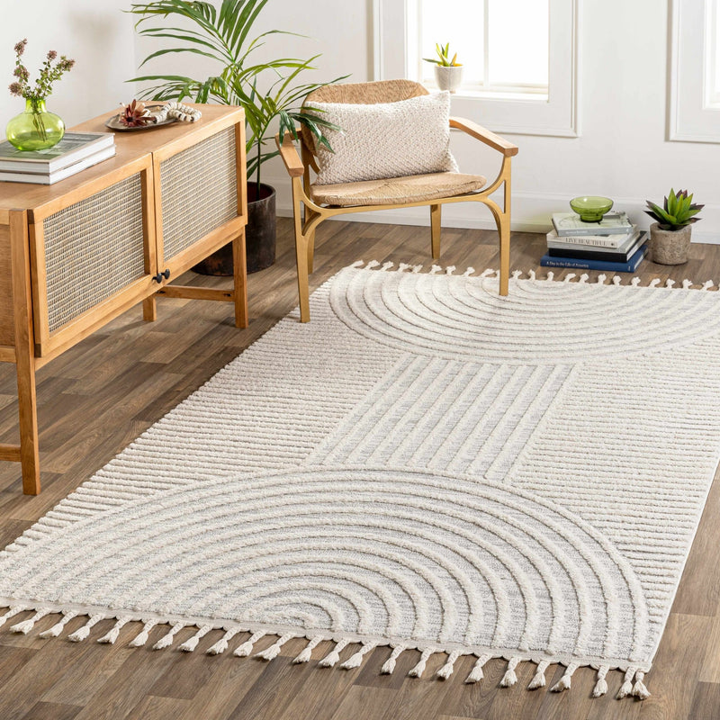 Modern Geometrical stripes Texture Beige high low Area Rug - The Rug Decor