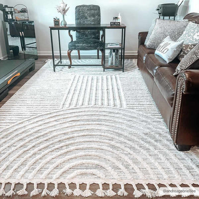 Modern Geometrical stripes Texture Beige high low Area Rug - The Rug Decor