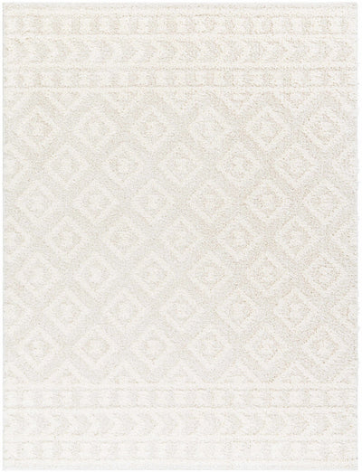 Modern Geometrical Texture Ivory Plush Pile Moroccan Style Area Rug - The Rug Decor