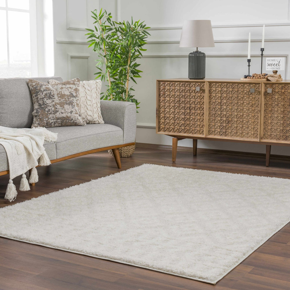 Modern Geometrical Texture Ivory Plush Pile Moroccan Style Area Rug - The Rug Decor
