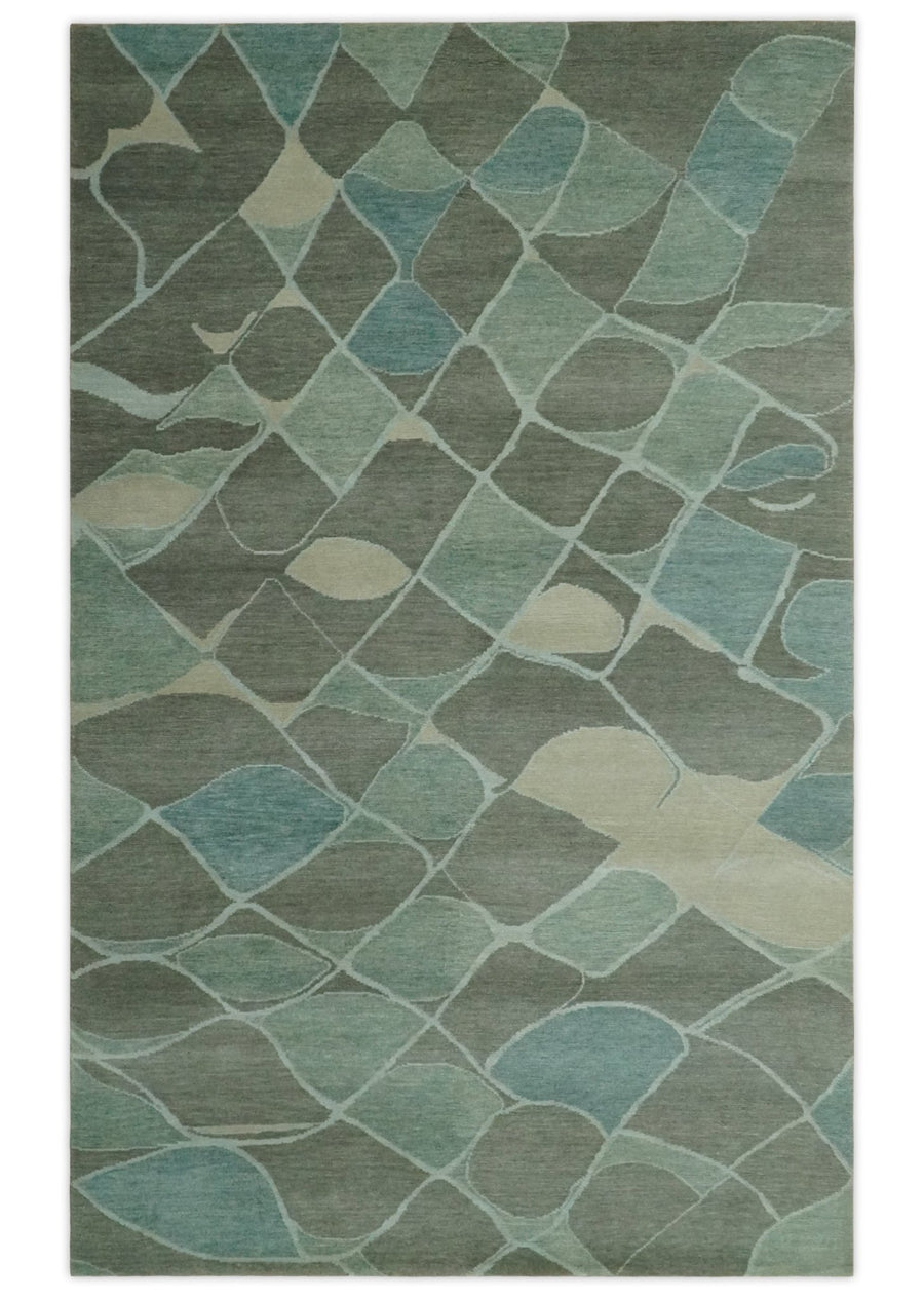 Modern Gray, Beige and Blue Hand loom 5x8 wool Area Rug - The Rug Decor