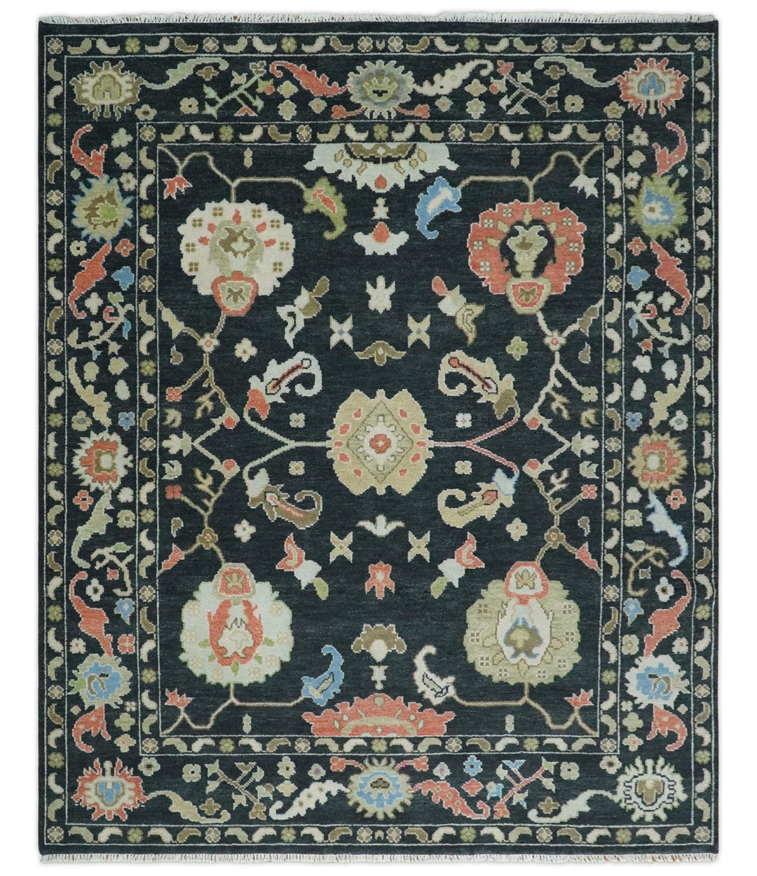 Modern Hand Knotted 3x5, 4x6, 5x8, 6x9, 8x10, 9x12, 10x14 and 12x15 Black and Multicolor Traditional Vintage Persian Oushak Wool Rug | TRDCP997810 - The Rug Decor
