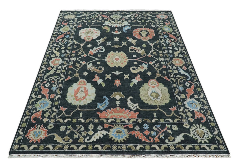Modern Hand Knotted 3x5, 4x6, 5x8, 6x9, 8x10, 9x12, 10x14 and 12x15 Black and Multicolor Traditional Vintage Persian Oushak Wool Rug | TRDCP997810 - The Rug Decor