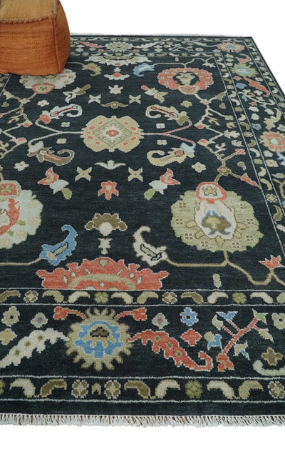 Modern Hand Knotted 3x5, 4x6, 5x8, 6x9, 8x10, 9x12, 10x14 and 12x15 Black and Multicolor Traditional Vintage Persian Oushak Wool Rug | TRDCP997810 - The Rug Decor
