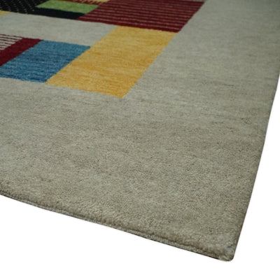 Modern Hand Knotted 6x8 Ivory and Multicolor Stripes Wool Traditional Antique Southwestern Lori Gabbeh | TRDPC22 - The Rug Decor