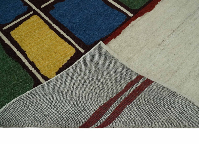 Modern Hand Knotted 6x8 Ivory, Yellow, Rust, blue and Green Abstract Wool Traditional Antique Southwestern Lori Gabbeh | TRDPC2 - The Rug Decor