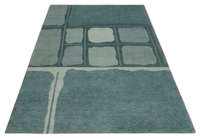Modern Hand Knotted 6x8 Teal, Gray and Ivory Abstract Wool Traditional Antique Southwestern Lori Gabbeh Rug | TRDPC19 - The Rug Decor