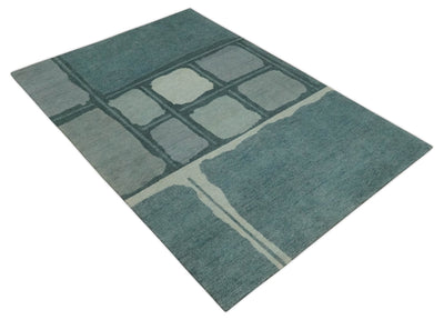 Modern Hand Knotted 6x8 Teal, Gray and Ivory Abstract Wool Traditional Antique Southwestern Lori Gabbeh | TRDPC19 - The Rug Decor