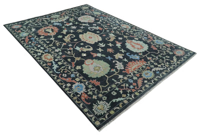 Modern Hand Knotted Black and Multicolor 10x14 Traditional Oushak Wool Rug - The Rug Decor
