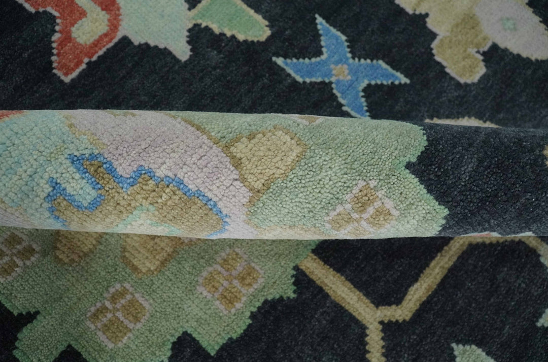 Modern Hand Knotted Black and Multicolor 10x14 Traditional Oushak Wool Rug - The Rug Decor