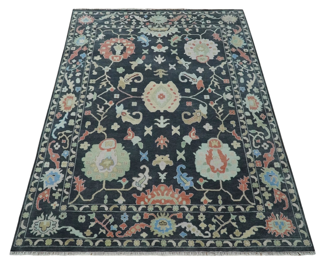 Modern Hand Knotted Black and Multicolor 10x14 Traditional Oushak Wool Rug - The Rug Decor