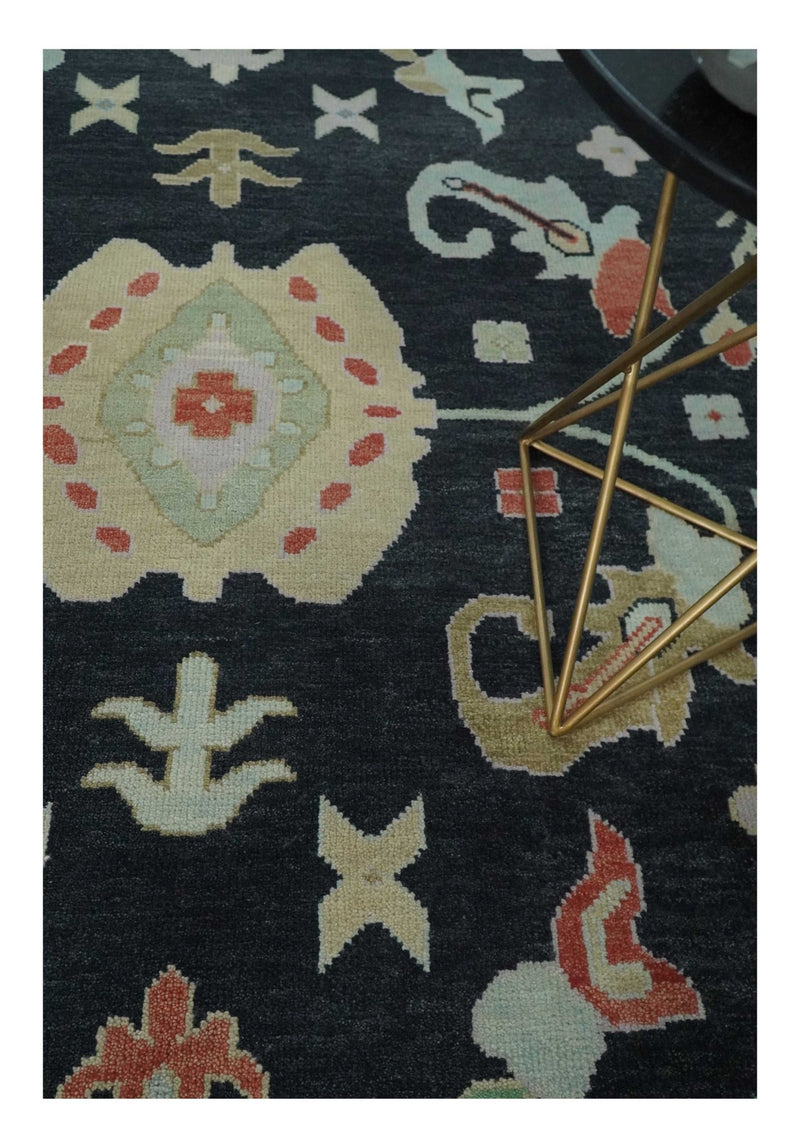 Modern Hand Knotted Black and Multicolor 10x14 Traditional Oushak Wool Rug - The Rug Decor