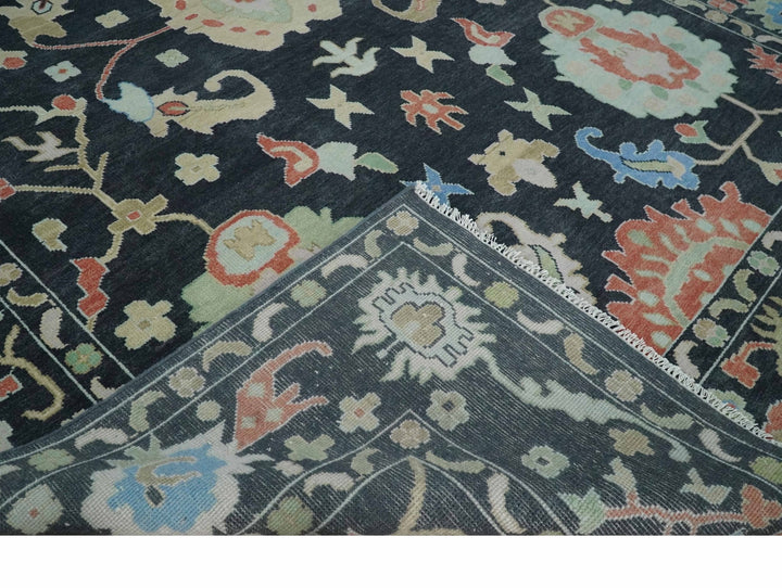 Modern Hand Knotted Black and Multicolor 10x14 Traditional Oushak Wool Rug - The Rug Decor
