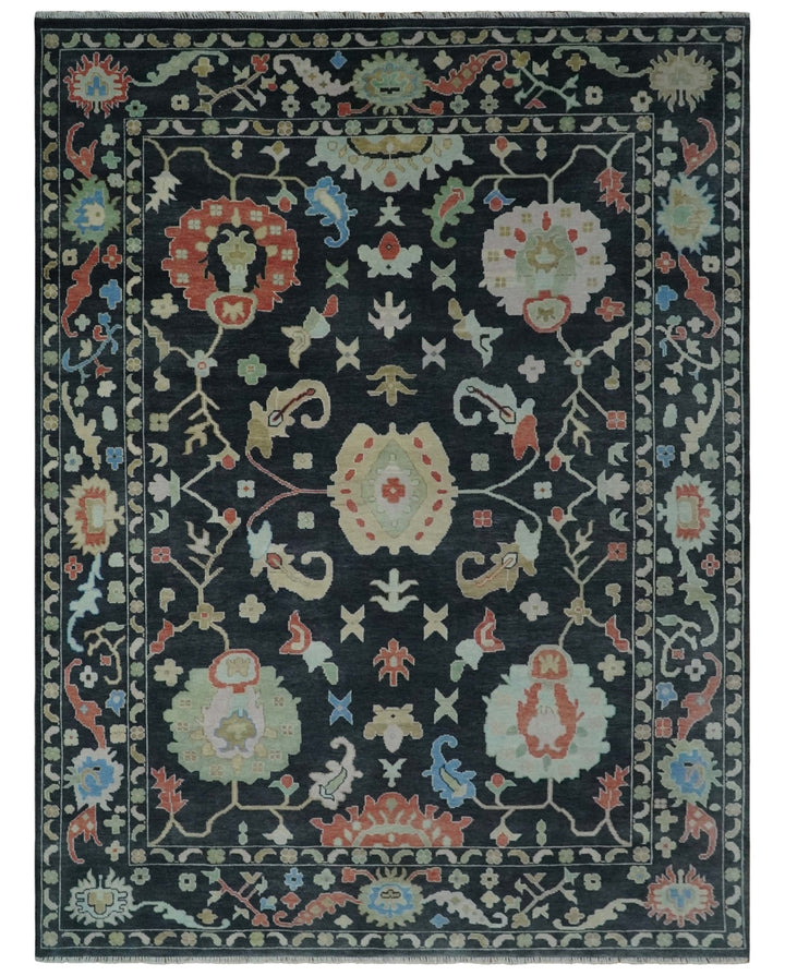 Modern Hand Knotted Black and Multicolor 10x14 Traditional Oushak Wool Rug - The Rug Decor