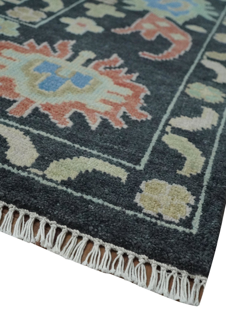 Modern Hand Knotted Black and Multicolor 10x14 Traditional Oushak Wool Rug - The Rug Decor