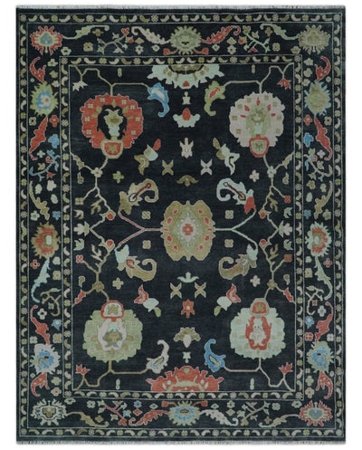 Modern Hand Knotted Black and Multicolor Traditional Vintage Oushak Wool Rug | TRDCP997 - The Rug Decor
